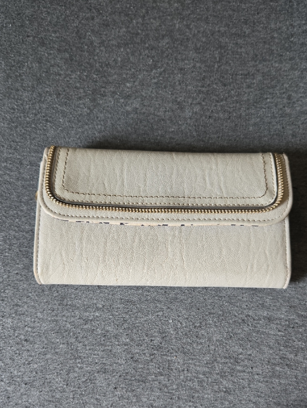 Jessica Simpson Cream Trifold Wallet with Gold Zip Accent